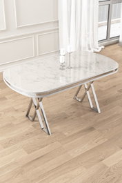 Hanah Home Mesa de Comedor Blanco Mármol y Cromo